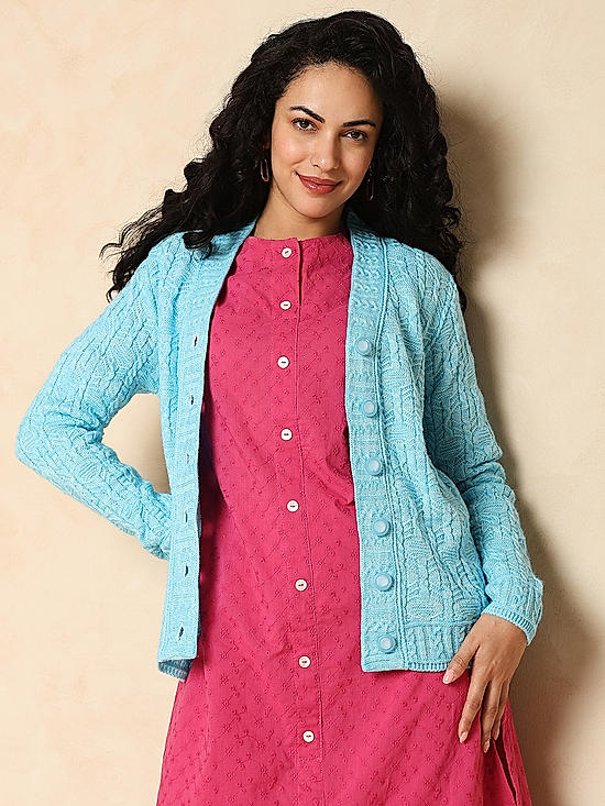 Blue Front Open Cardigan