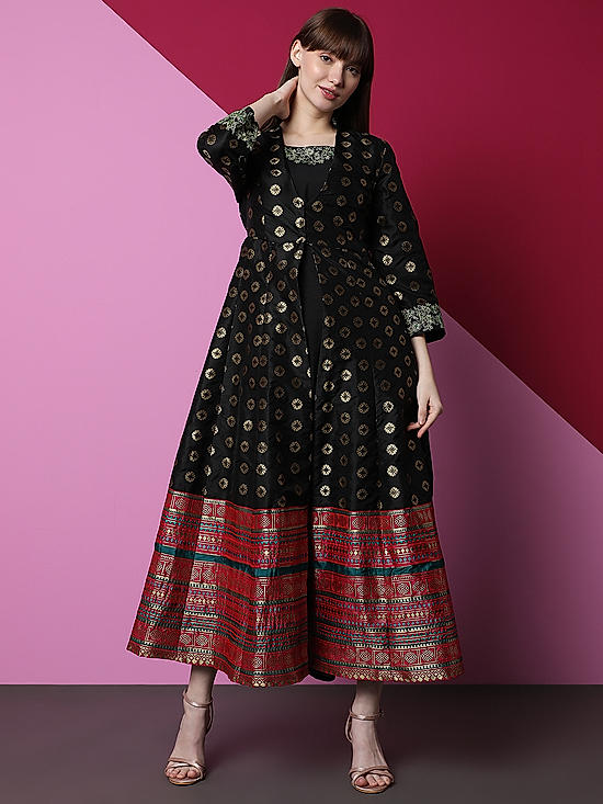 Black Layered Jacqaurd Dress