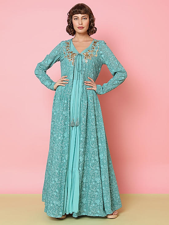Blue Embroidered Ethnic Dress