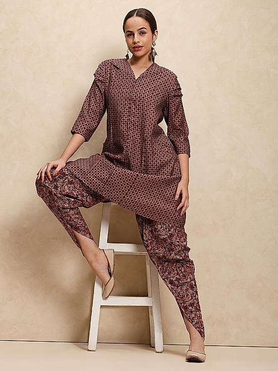 Dark Purple Abstract Print Kurta Set