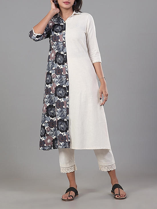 Multi colour 60's cotton printed kurti with center cut