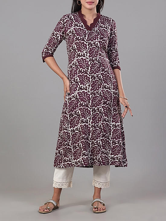 Wine red viscose printed kurti