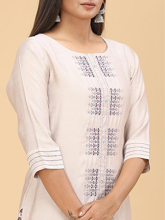 White Modal chanderi kurti with embroidery