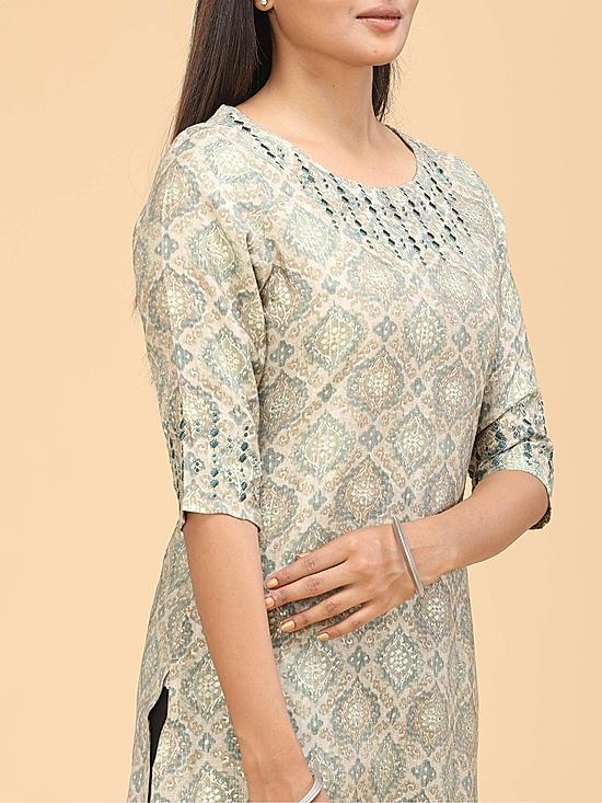 Multi colour madal chanderi printed kurti with embroidery
