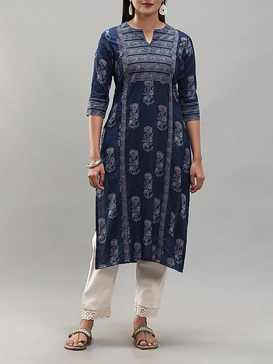 Navy blue 60's cotton kurti with print