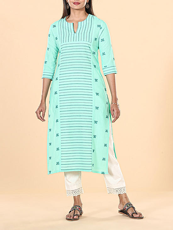 Pista green cotton dobby kurti with print