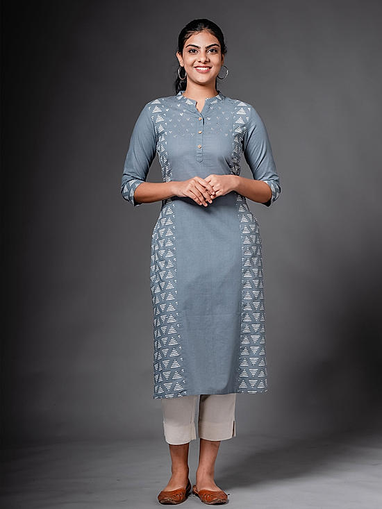 Indigo blue 60's cotton kurti with print