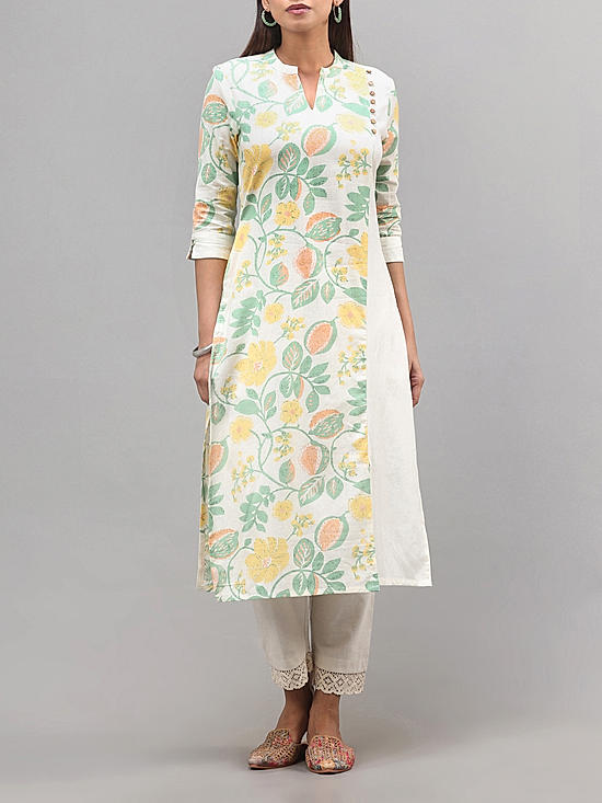 Multi colour cotton flax kurthi with print