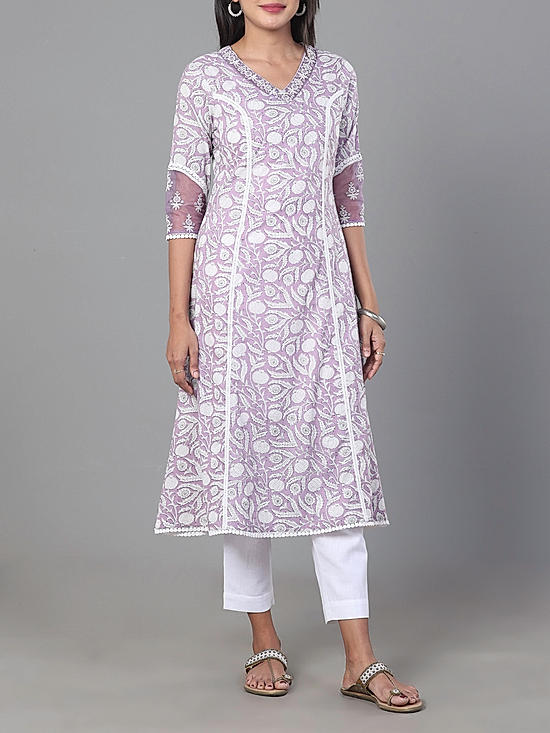 Light purple 60's cotton kurti with print