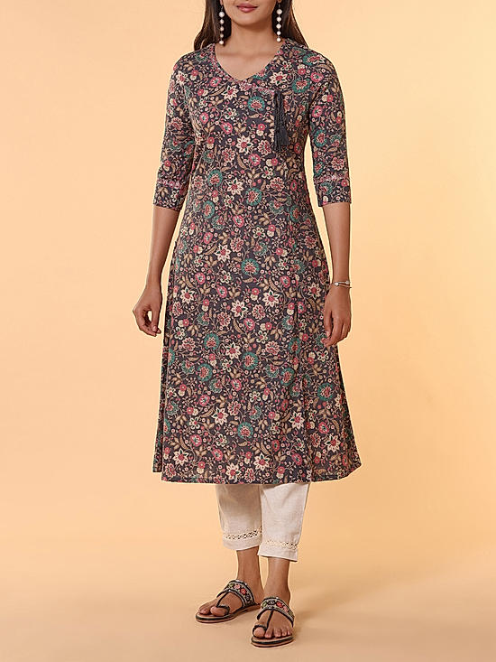 Multi colour 60's cotton printed kurti with embroidery