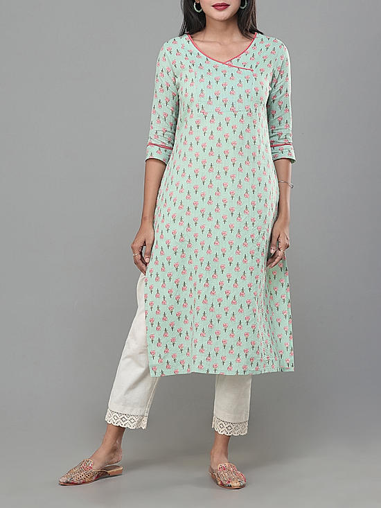 Mint green 60's cotton printed kurti