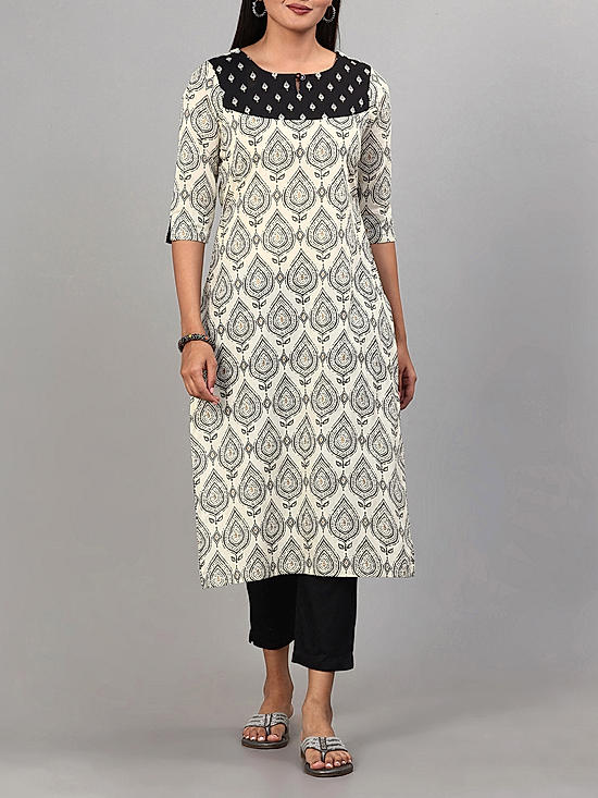 Multi colour 60's cotton printed kurti with embroidery