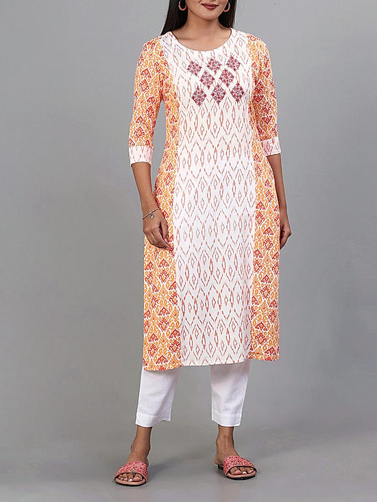 Multi colour viscose printed kurti with embroidery