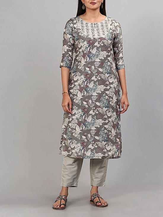 Multi-colour muslin silk kurti with embroidery and matching bottom