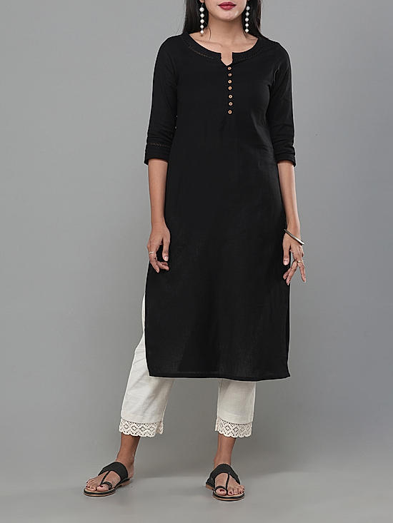 Black cotton flax plain kurti