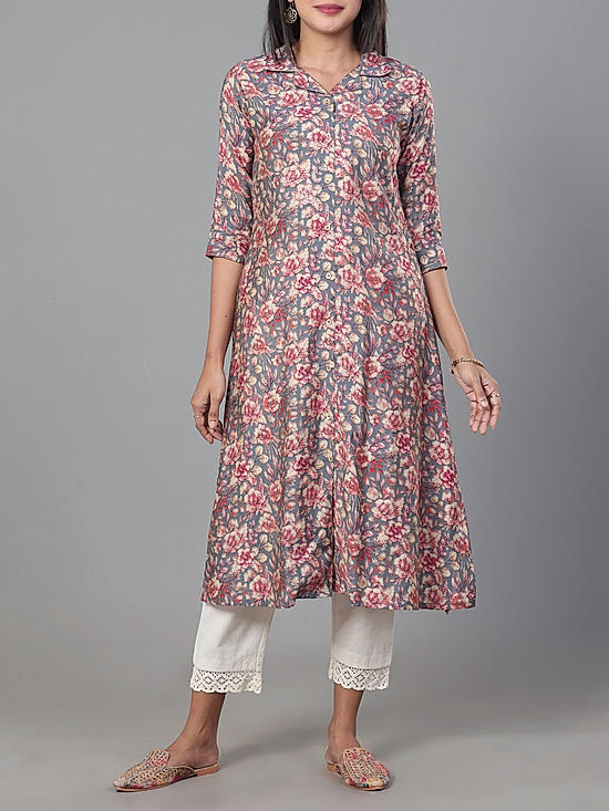 Multi-color modal chanderi printed kurti