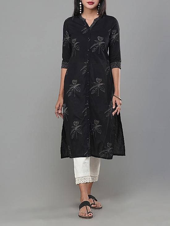 Black 60's cotton printed kurti