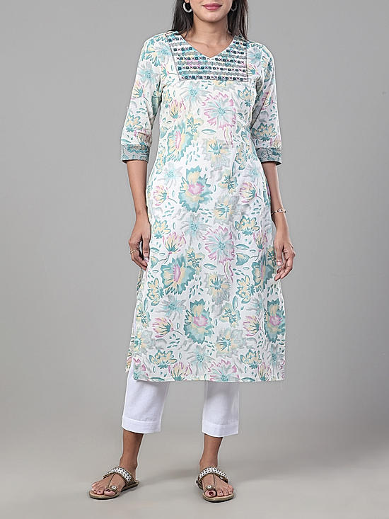 Multi colour 60's cotton kurti with embroidery