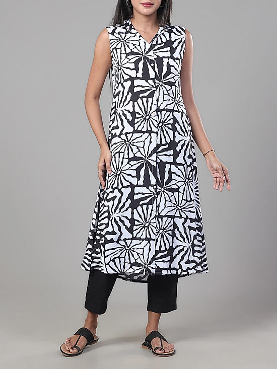 Black and white viscose printed kurthi