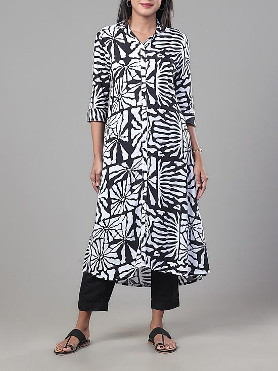 Black and white viscose printed kurthi