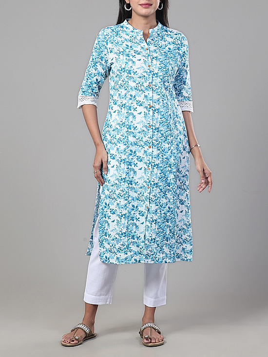 White coton falx printed kurti