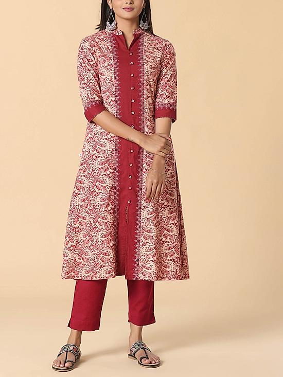 Multi colour cotton printed kurti with embroidery