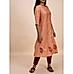 Peach viscose slub kurti with embroidery