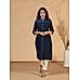 Dark blue cotton printed kurti with button placket