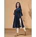 Dark blue cotton printed kurti with button placket