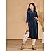 Dark blue cotton printed kurti with button placket