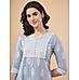 Polo blue cotton flax printed kurti with button placket