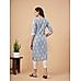 Polo blue cotton flax printed kurti with button placket