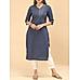 Navy blue cotton kurti with foil print and embroidery