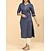 Navy blue cotton kurti with foil print and embroidery