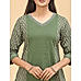 Olive green 60's cotton printed kurti with embroidery