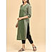 Olive green 60's cotton printed kurti with embroidery