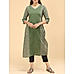 Olive green 60's cotton printed kurti with embroidery