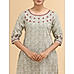 Beige 60's cotton printed kurti with embroidery