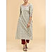 Beige 60's cotton printed kurti with embroidery