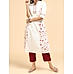 Off white cotton flax printed kurta with pannel cut