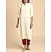 Pale yellow cotton dobby kurti with embroidery