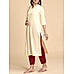 Pale yellow cotton dobby kurti with embroidery