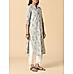 Light grey 60's cotton printed kurti with lace detailing