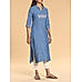 Denim blue viscose cotton kurti with embroidery