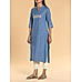 Denim blue viscose cotton kurti with embroidery