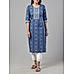 Denim blue 60's cotton printed kurti with embroidery and sequins work