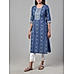 Denim blue 60's cotton printed kurti with embroidery and sequins work