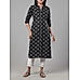 Black cotton flax printed kurti with lace detailing