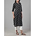 Black cotton flax printed kurti with lace detailing