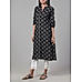 Black cotton flax printed kurti with lace detailing